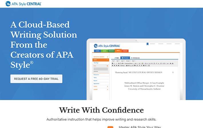 APA Style Central Website Landing Page Screenshot