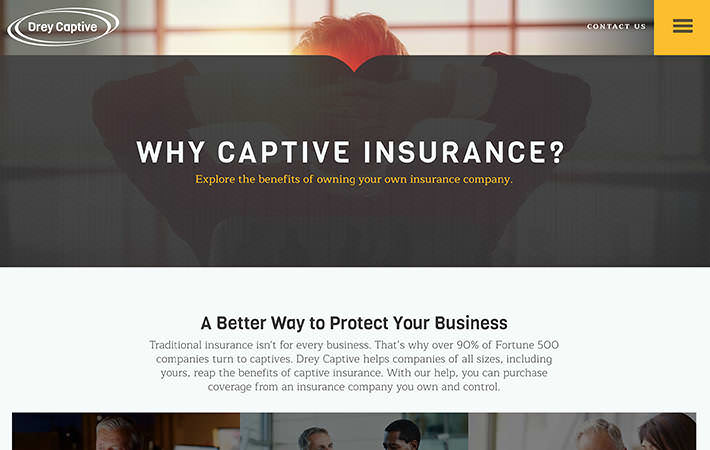 Drey Captive Insurance Website Homepage Screenshot