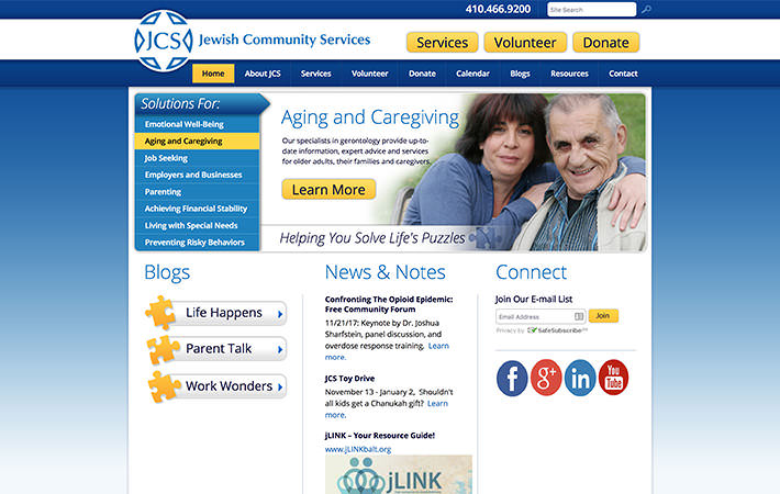Jewish Community Center Website Homepage Screenshot