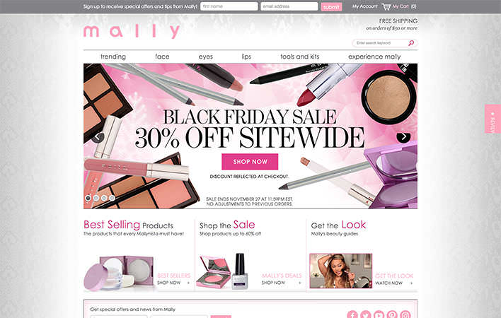 Mally Beauty Website Homepage Screenshot