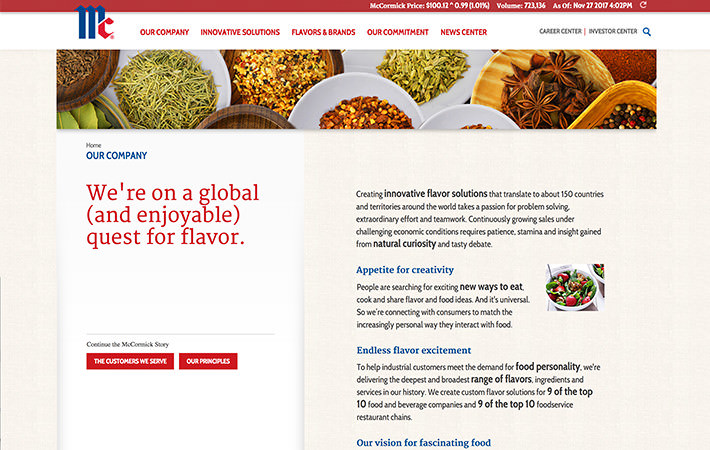 McCormick Corporation Website Homepage screenshot