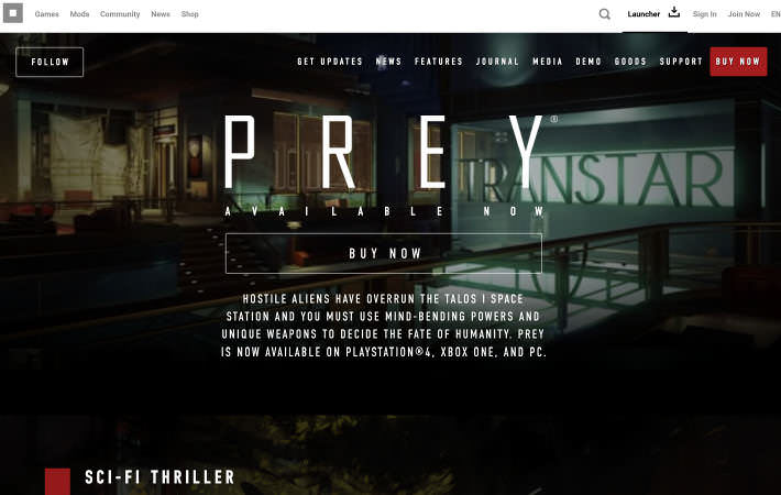 Prey Website Homepage Screenshot