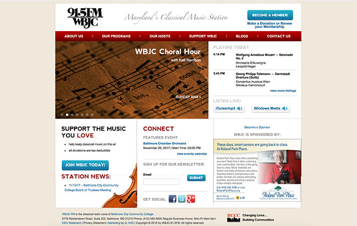 WBJC Website Homepage Screenshot